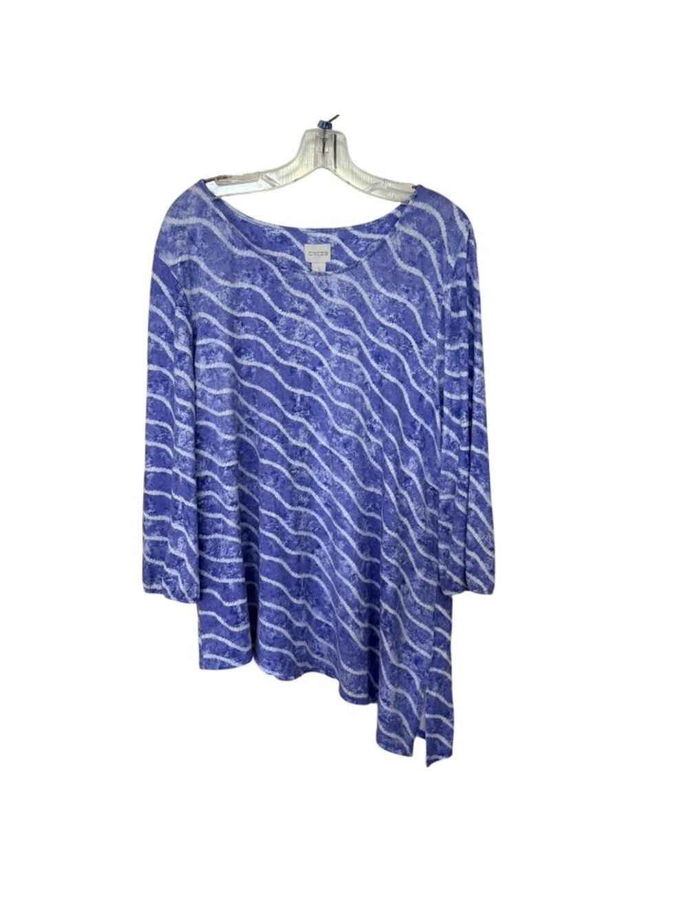 Chico’s Blue Wave Print Top Size 3 (XL) Rayon Spandex Tunic 3/4 Sleeve Resort